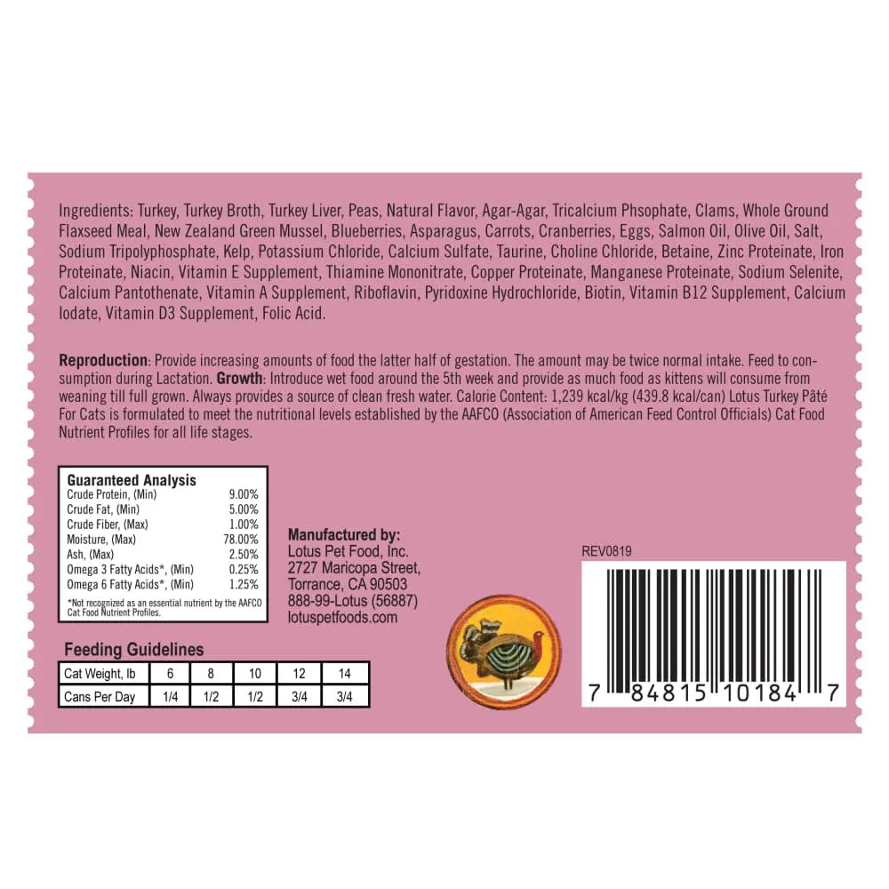Grain-Free Canned Lotus Turkey Pate Cat Food for All Life Stages