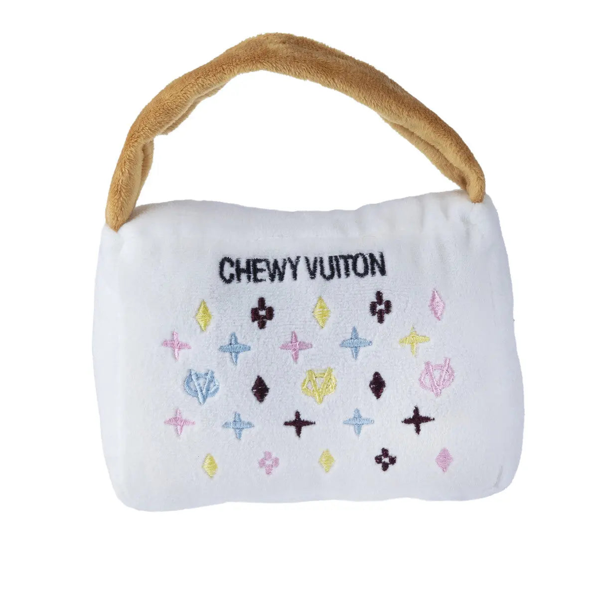 High - end Haute Diggity Dog White Chewable Vuiton - style Handbag - shaped Plush Toys for Canines