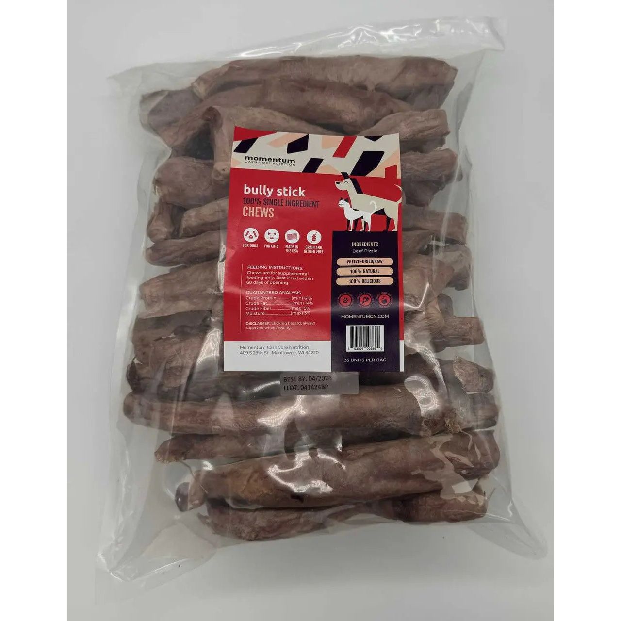 Momentum Carnivore Nutrition 35-Count Freeze-Dried Premium Bully Sticks for Dogs