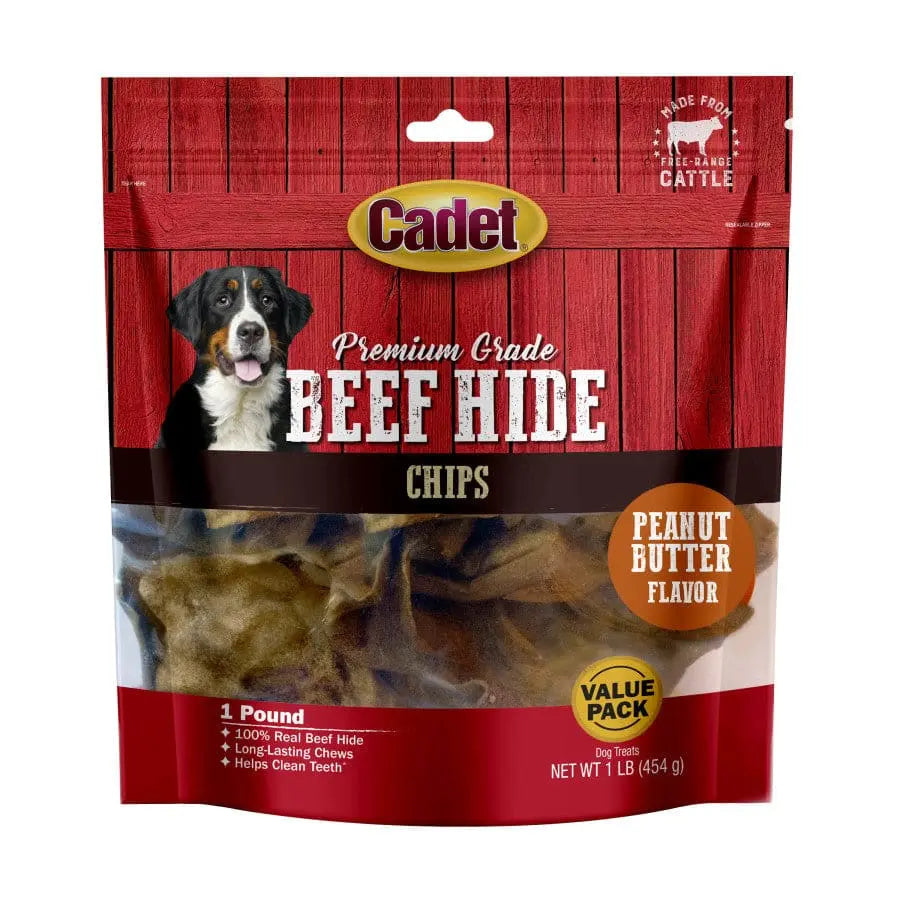 Cadet Premium Quality Beef Hide Chew Chips for Dogs - 1 Pound Bag of Delicious Canine Treats