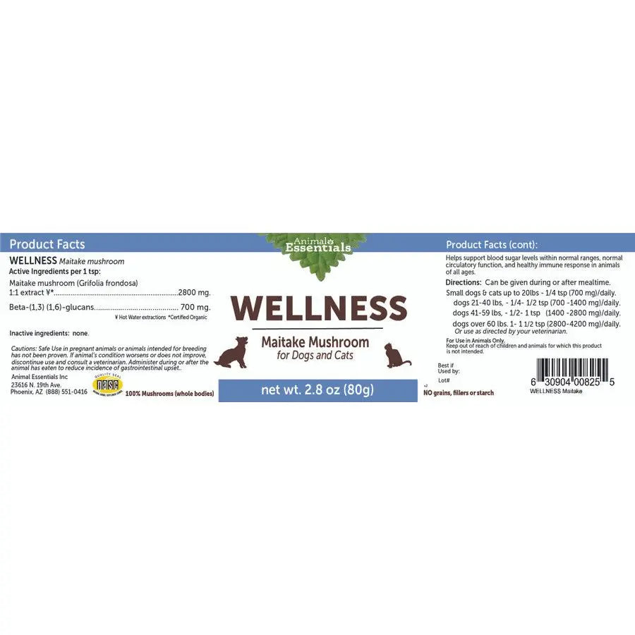 Animal Essentials Premium Wellness Maitake Mushroom Vitamin Supplement for Beloved Cats and Dogs