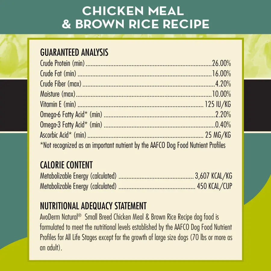 AvoDerm Natural Premium Dry Dog Food for Small Breeds with Chicken Meal and Brown Rice