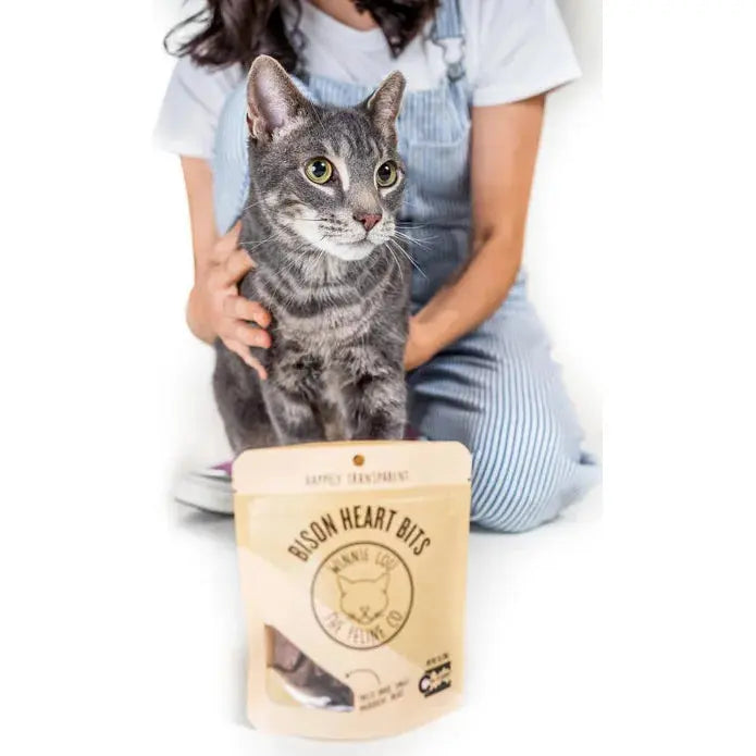 Premium Winnie Lou Single - Ingredient 1 oz Bison Heart Bits Cat Treats for Healthy Felines