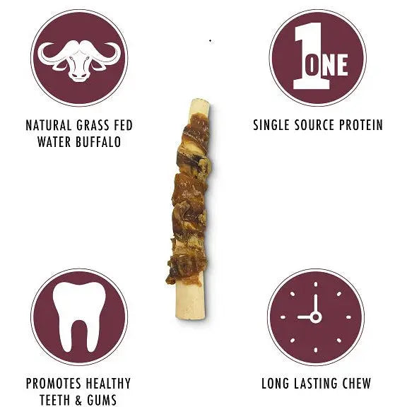 Wild Eats Premium Dog Treat - 6-inch Water Buffalo Tail with Jerky, Pack of 3