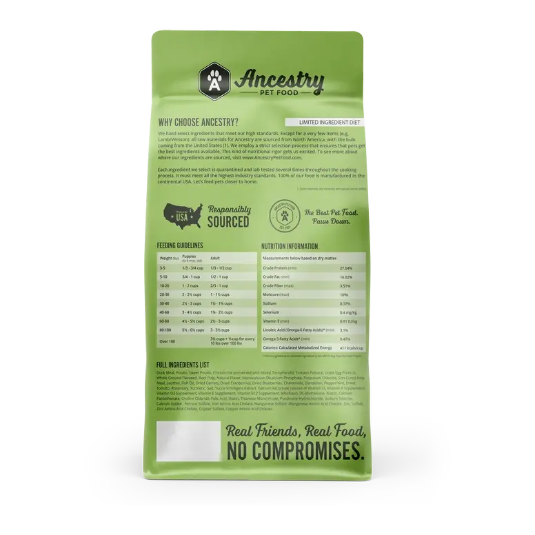 Ancestry Premium Dry Kibble Dog Food with Duck Meal and Potato Formula for Dogs with Food Sensitivities