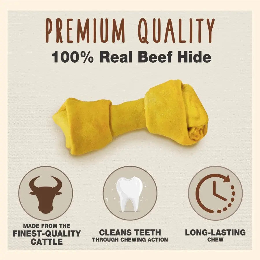 Cadet Premium Beef Hide Knotted Dog Chews, 4 - 5 Inches Long, 1 Pound Pack for Canine Enjoyment