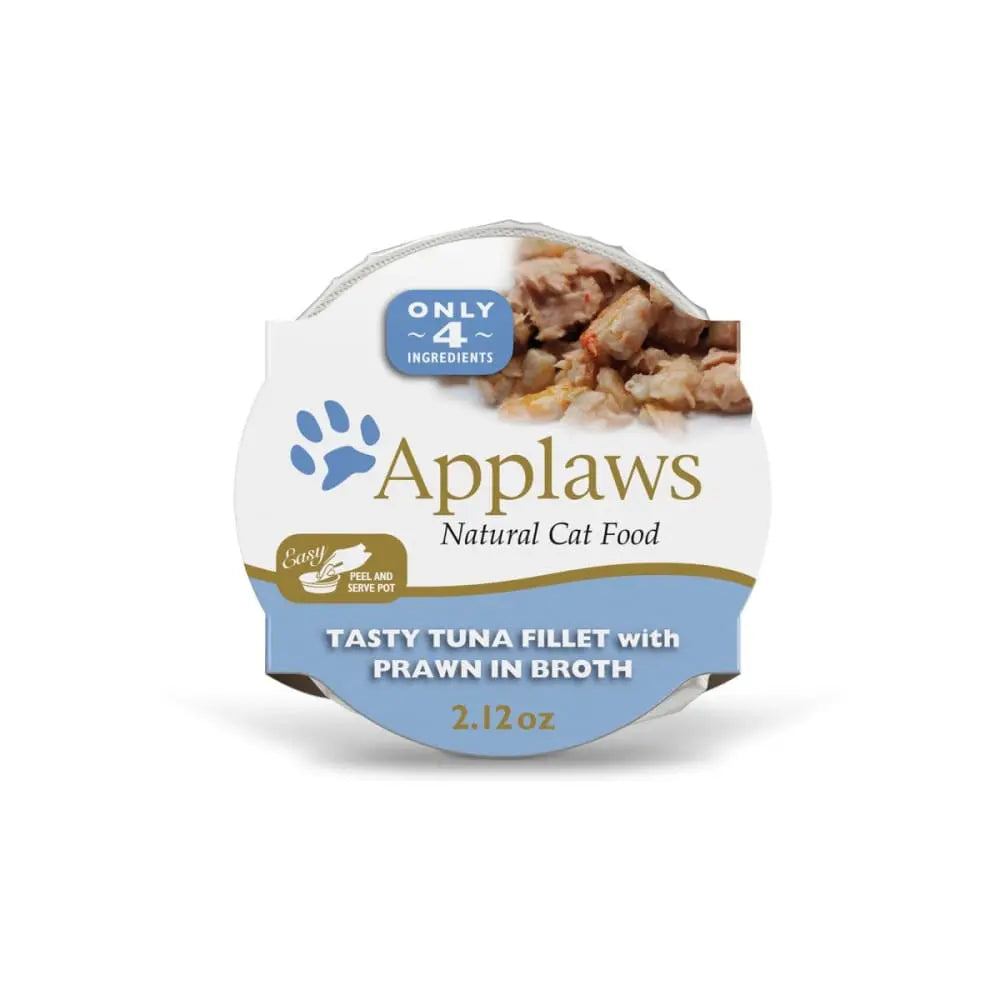Applaws Premium Natural Wet Cat Food - Tuna Fillet with Prawn in Broth, 2.12 - ounce Recyclable Peel & Serve Pot