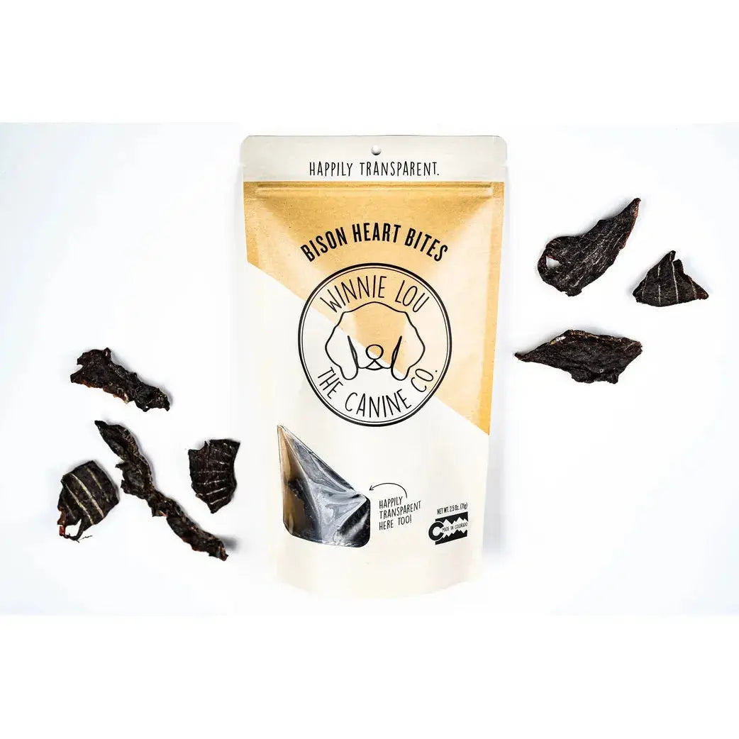 Winnie Lou Premium Grass - Fed Bison Heart Bites as Delicious Dog Treats, 4.8 oz
