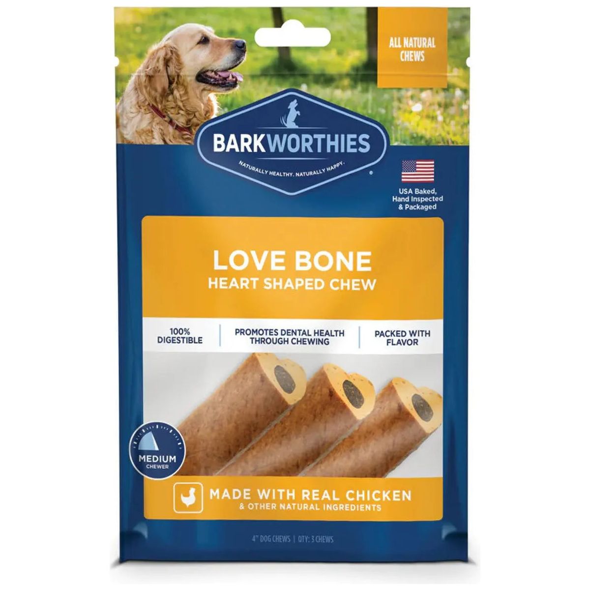 Barkworthies Long - lasting Heart - shaped Dog Chew with Real Chicken