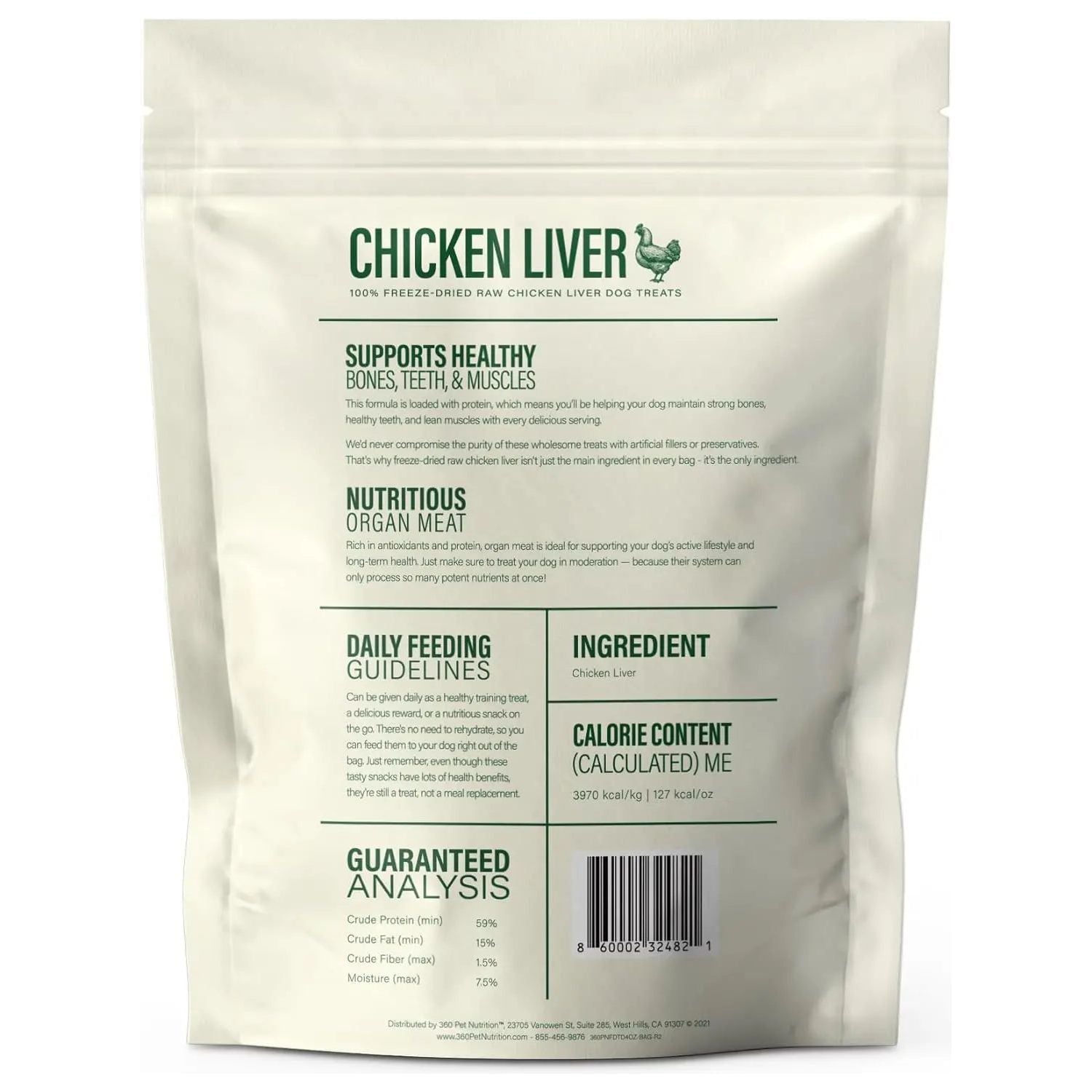 360 Pet Nutrition Grain-Free, All-Natural Raw Freeze-Dried Chicken Liver Dog Treats for Healthy Pets