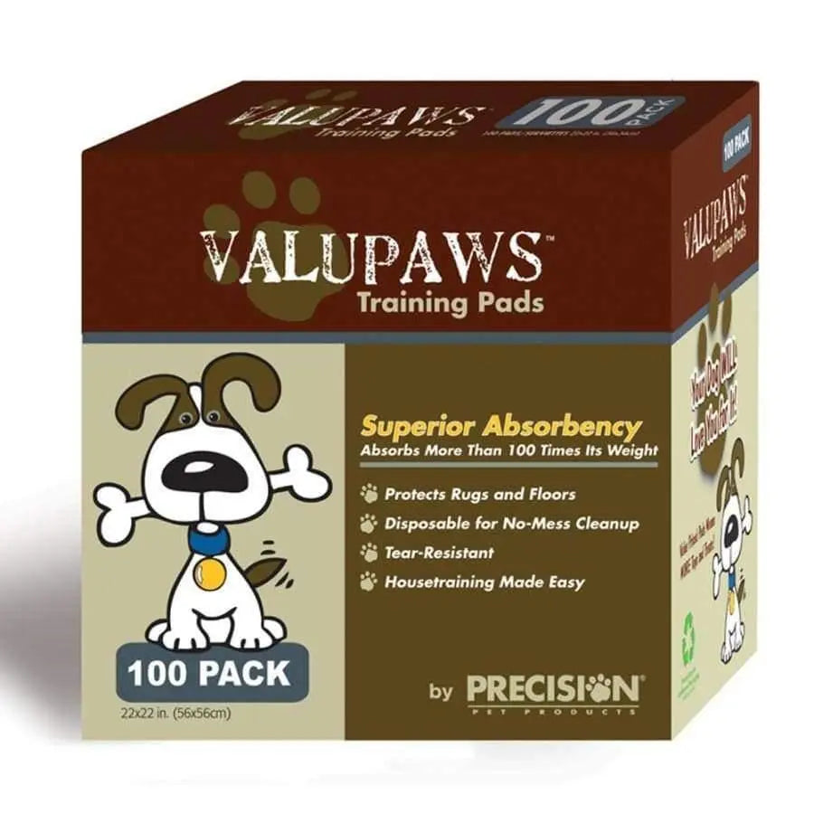 High - Quality Precision Pet Products ValuPaws Disposable Puppy and Dog Training Pads in White Color, 100 - Piece Pack, 22 Inches by 22 Inches