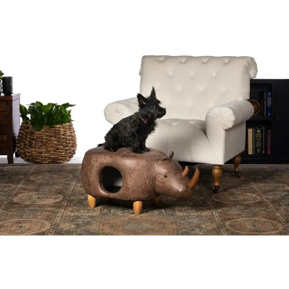 Prevue Pet Products Luxury Brown Faux - Leather Rhinoceros - Shaped Ottoman
