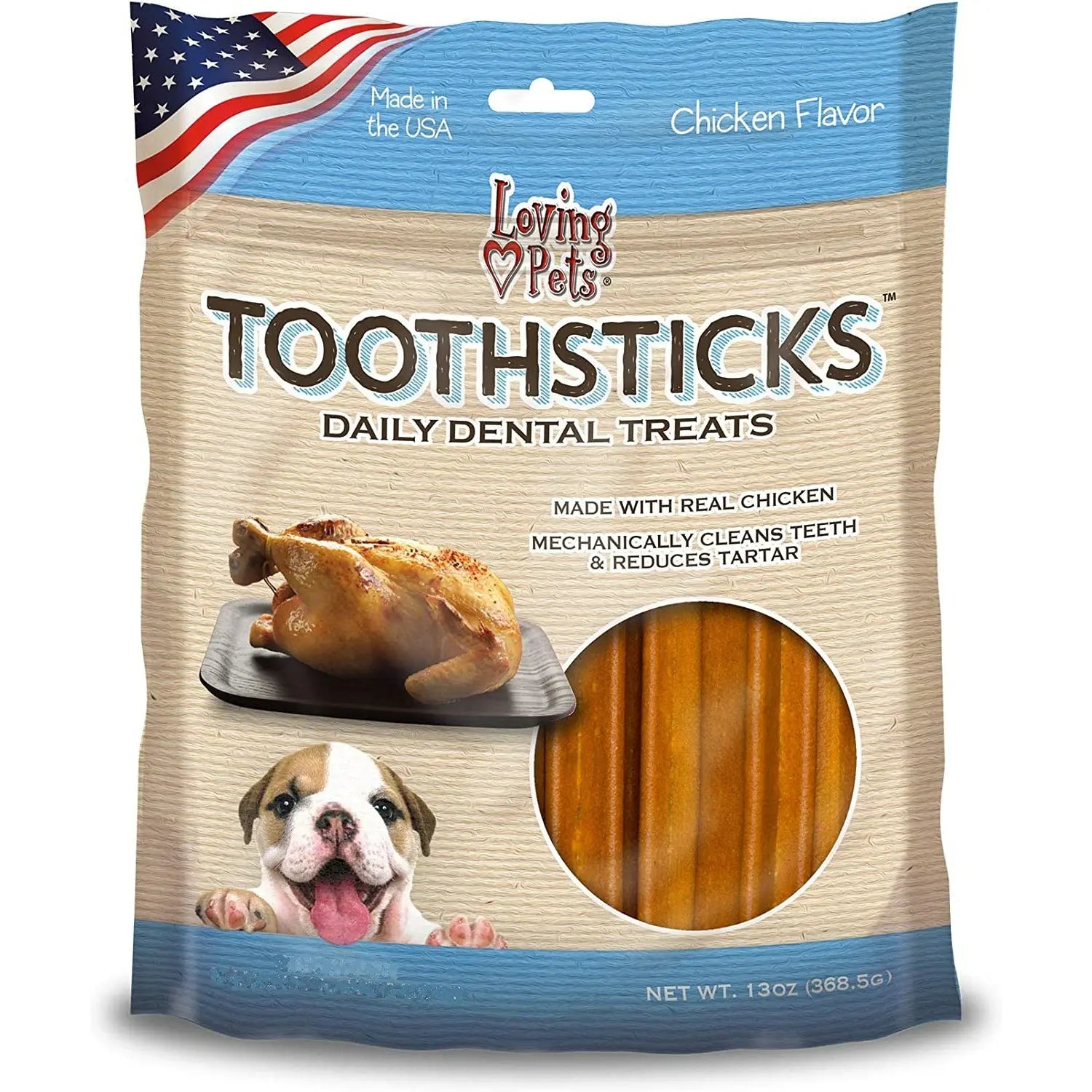 Loving Pets Chicken-Flavored Dental Treat Toothsticks for Canine Companions
