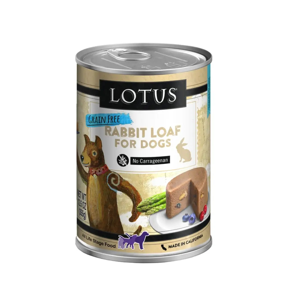 Grain-Free Canned Dog Food in Loaf Form with Lotus Rabbit, Pack of 12 Cans, Each 12.5 Ounces