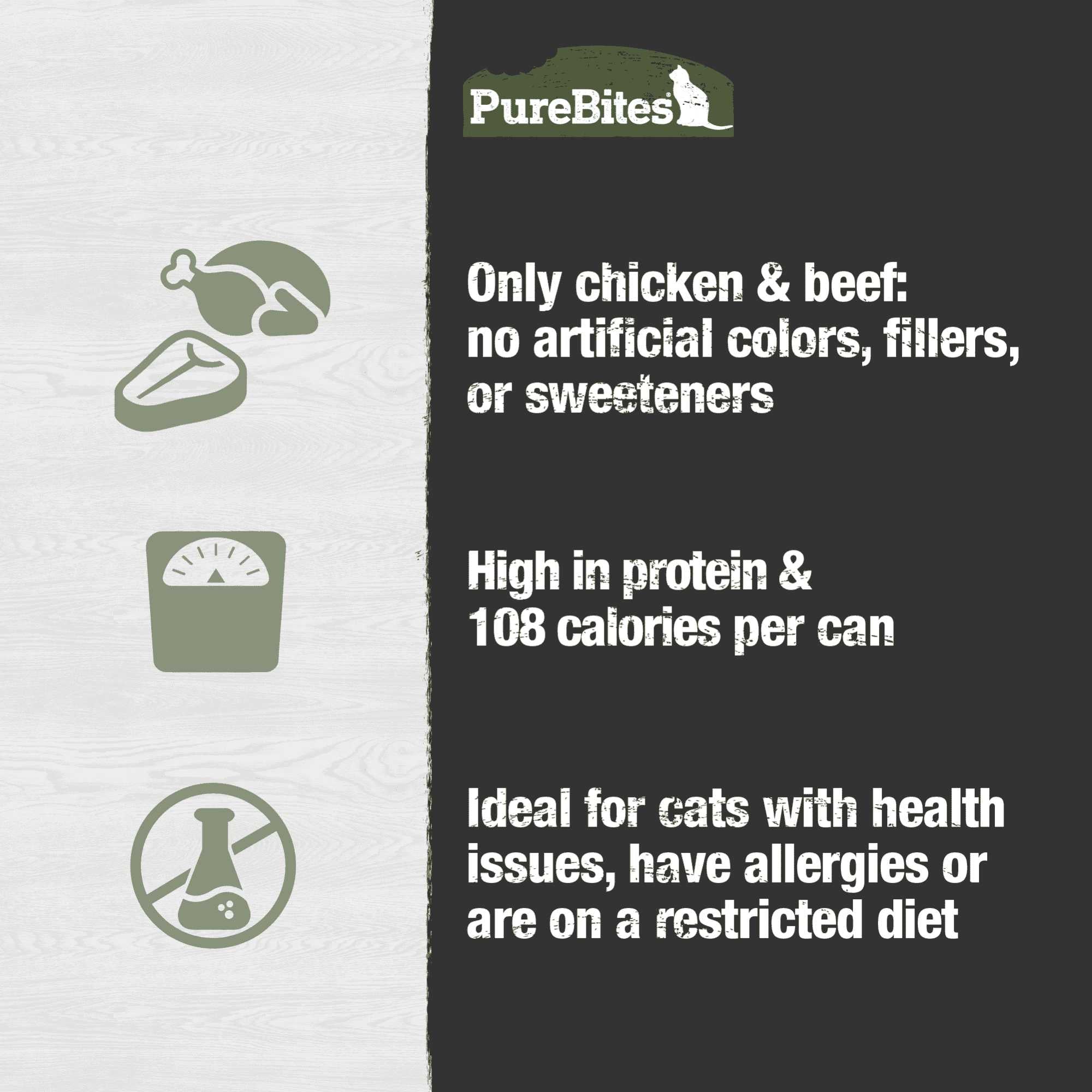 PureBites Premium 100% Pure Chicken and Beef Pure Protein Pate-style Canned Cat Food - Pack of 12, 2.5 oz Each