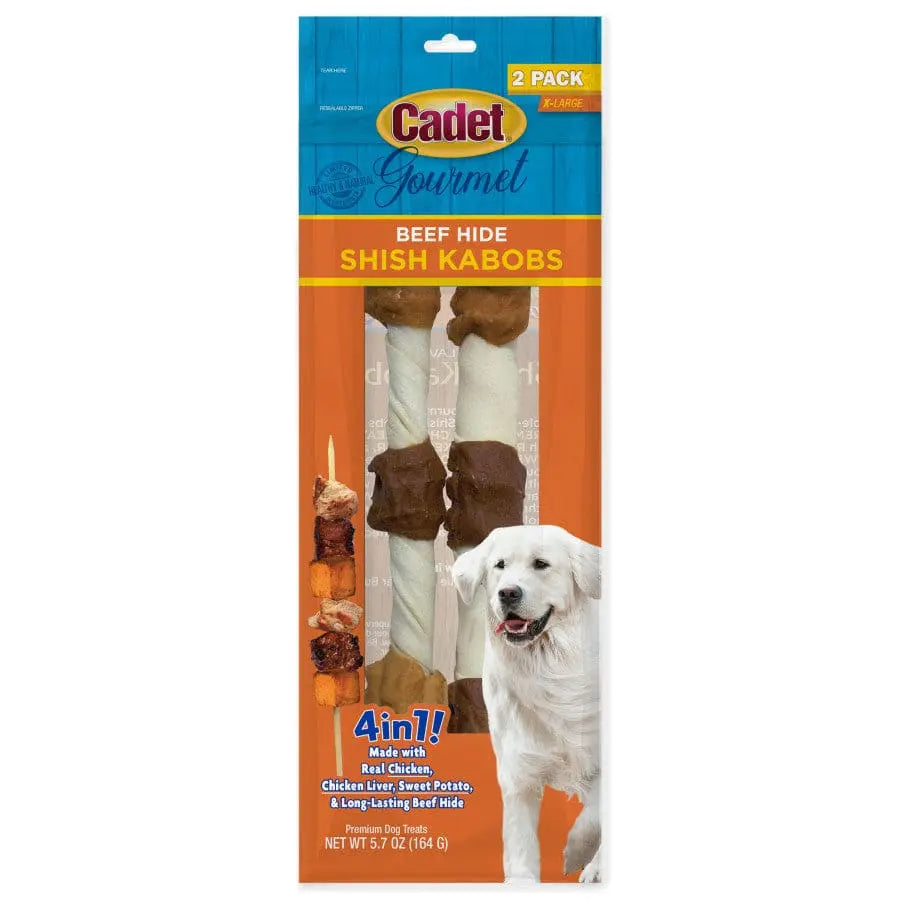 Cadet Gourmet Low - Fat Beef Hide Shish Kabob Dog Treats for Long - Lasting Chewing