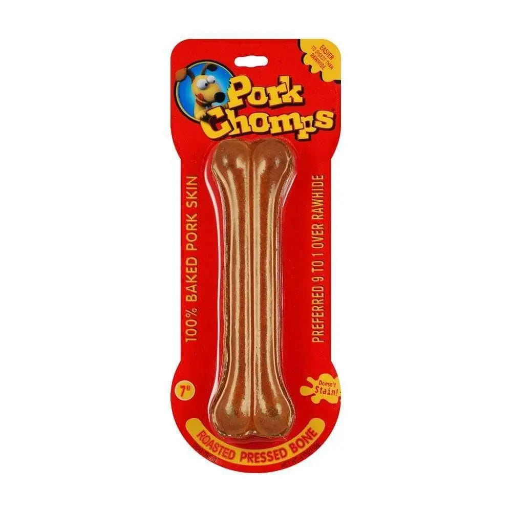 Pork Chomps™ 7 - Inch Single - Count Roasted Pork - Flavored Pressed Bone Treats for Dogs
