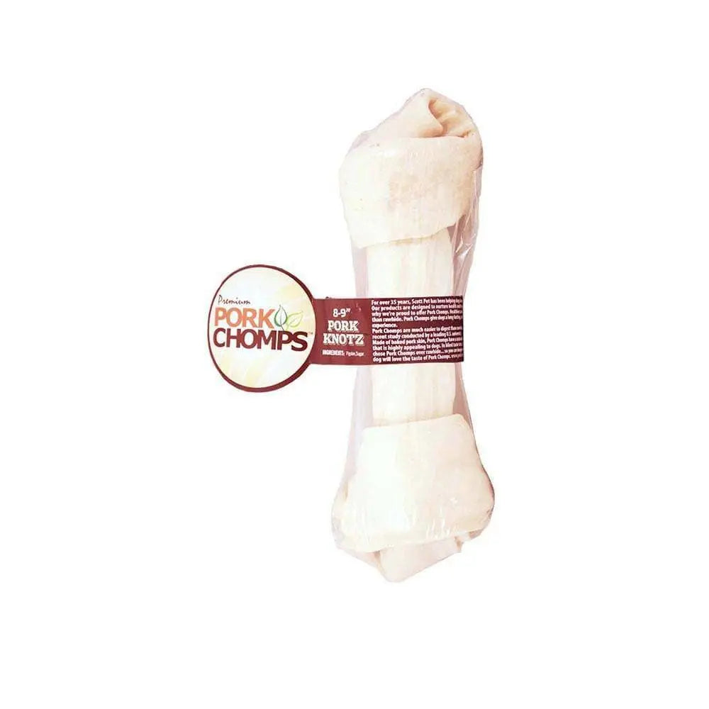 8-Inch Single Count Baked Pork Skin Knot Bone Dog Treats - Pork Chomps™