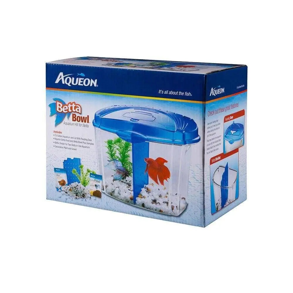 Aqueon® Betta Fish Bowl LED Kit in Blue Color with Dimensions 9.1 X 5.1 X 7.2 Inches - Ideal Starter Set for Siamese Fighting Fish