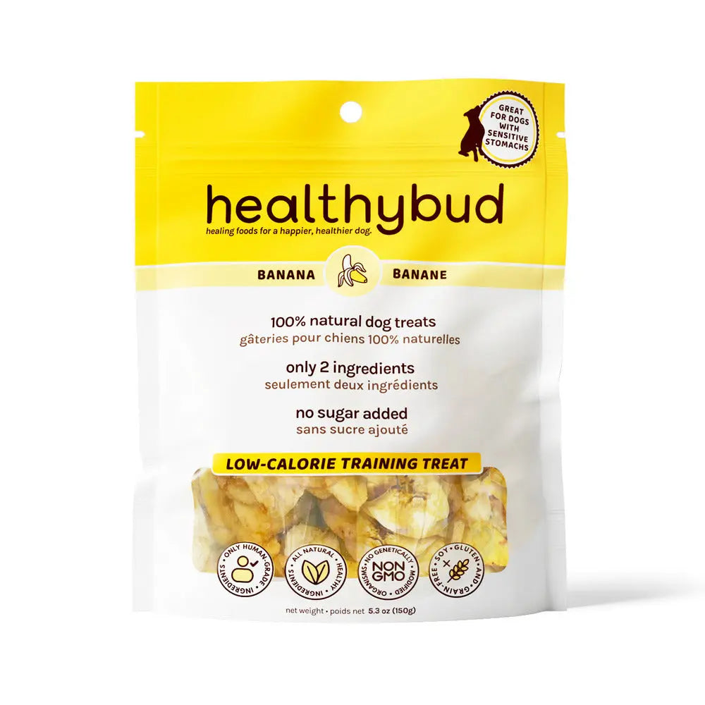 Healthybud 5.3 Oz Dehydrated Vegan Banana Crisps - Ideal Training Dog Treats