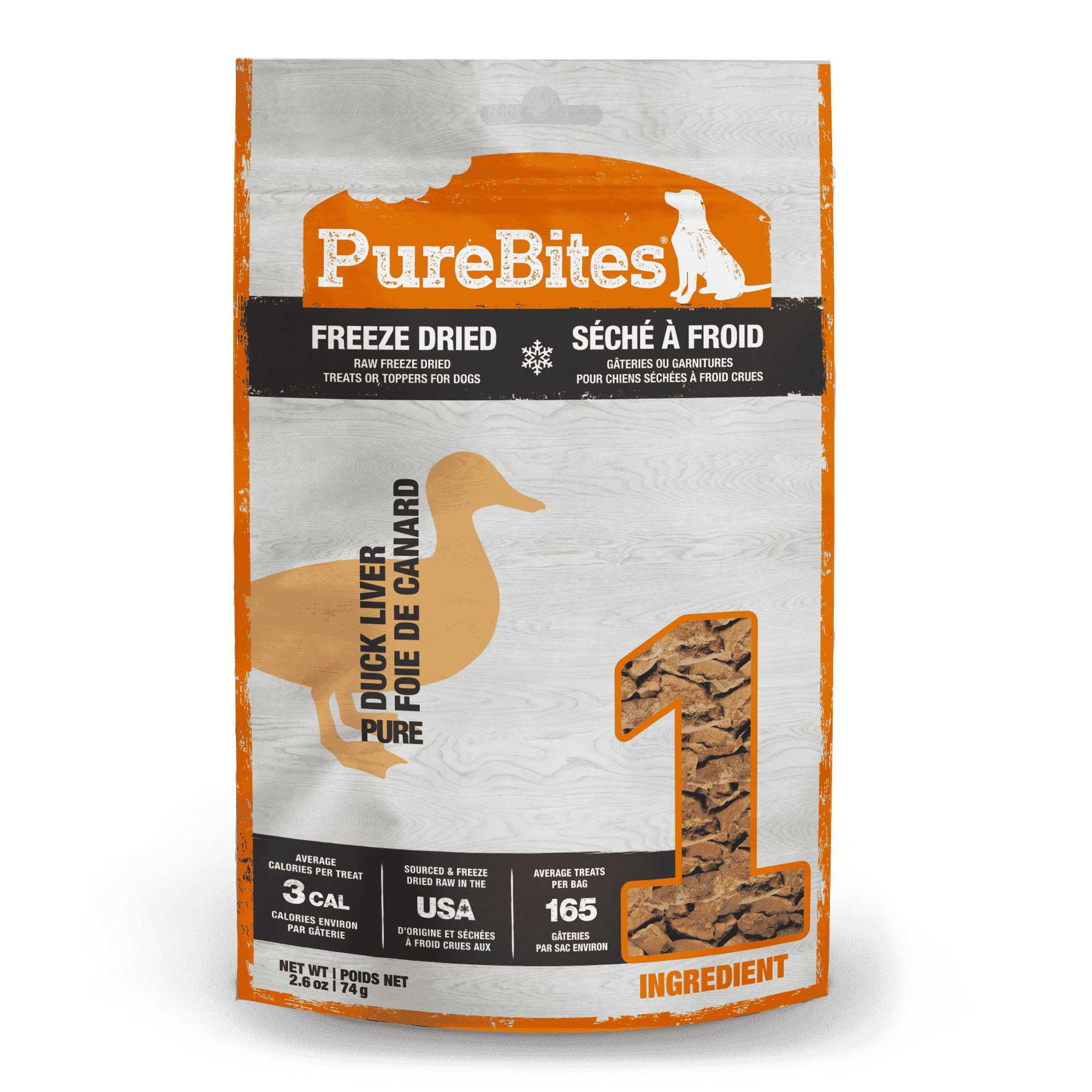 USA-Sourced PureBites 2.6 oz Freeze-Dried Duck Liver Dog Treats