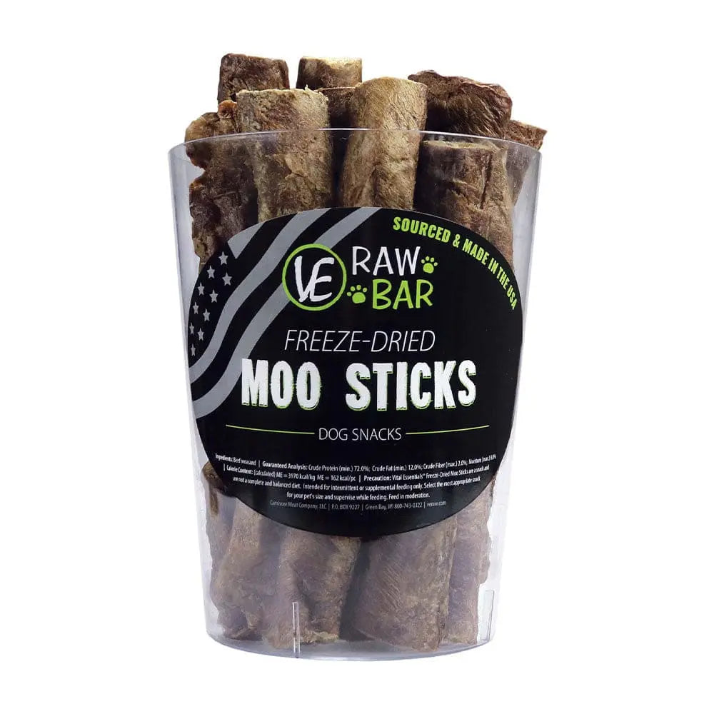 Vital Essentials® Freeze - Dried Raw Bar Moo Sticks, Premium Dog Treats, 20 Pieces per Bag