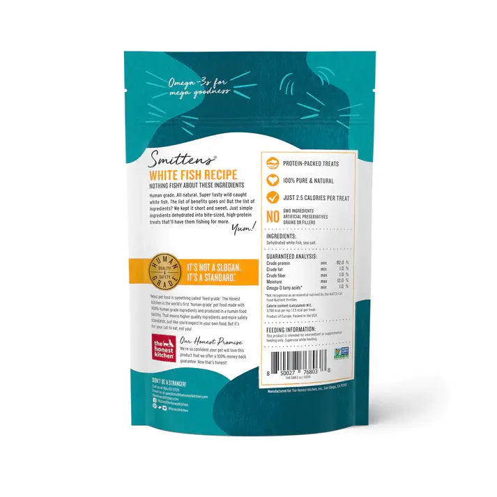 The Honest Kitchen Smittens Dehydrated Bites - Premium Natural White Fish Recipe Cat Treats, 1.5 Ounce Pack