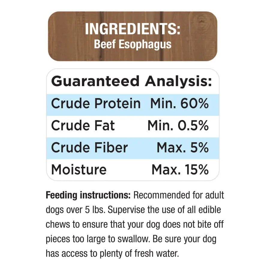 12 oz Cadet All - Natural Beef Esophagus Sticks, Ideal Dog Chew Treats