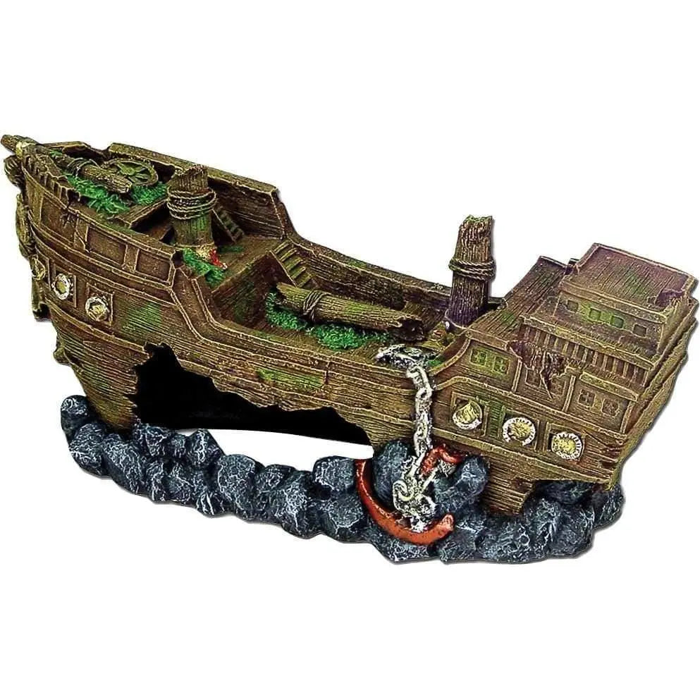 Blue Ribbon Jumbo Shipwreck Decorative Item for Exotic Aquarium Environments