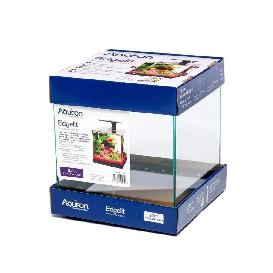 Aqueon Edge-Lit Cube Glass Freshwater and Saltwater Aquarium with Vibrant LED Lighting and Remote Control for Color Customization