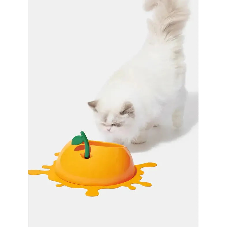 Vetreska Premium Juicy Pet Feeding Set: Bowl, Spoon and Non - Slip Mat in Tangerine Color