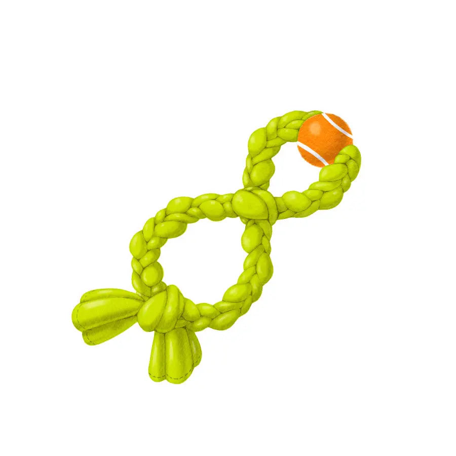 GURU Innovative Figure-8 Squeaking Tennis Snuffle Rope Dog Toy for Endless Fun