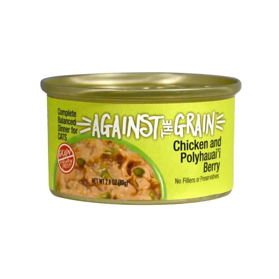 Against the Grain Gourmet Wet Cat Food Dinner - 24 Cans of 2.8 oz Chicken & Polyhauai'I Berry Flavor