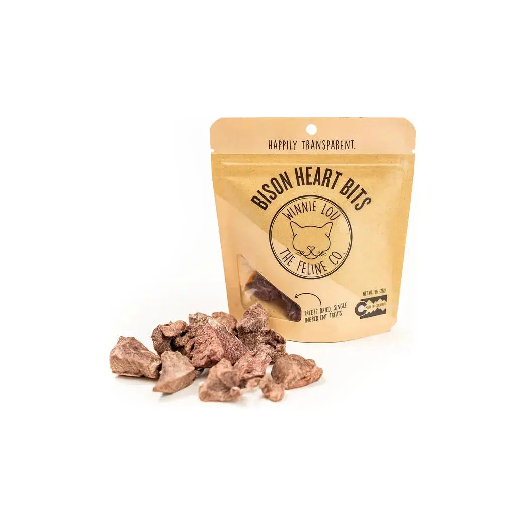 Premium Winnie Lou Single - Ingredient 1 oz Bison Heart Bits Cat Treats for Healthy Felines