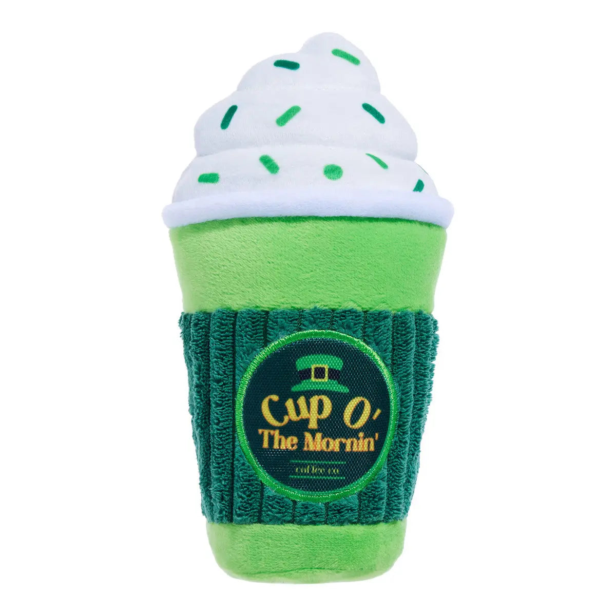 BARK Irish-Style Plush Coffee Dog Toy for Morning Fun