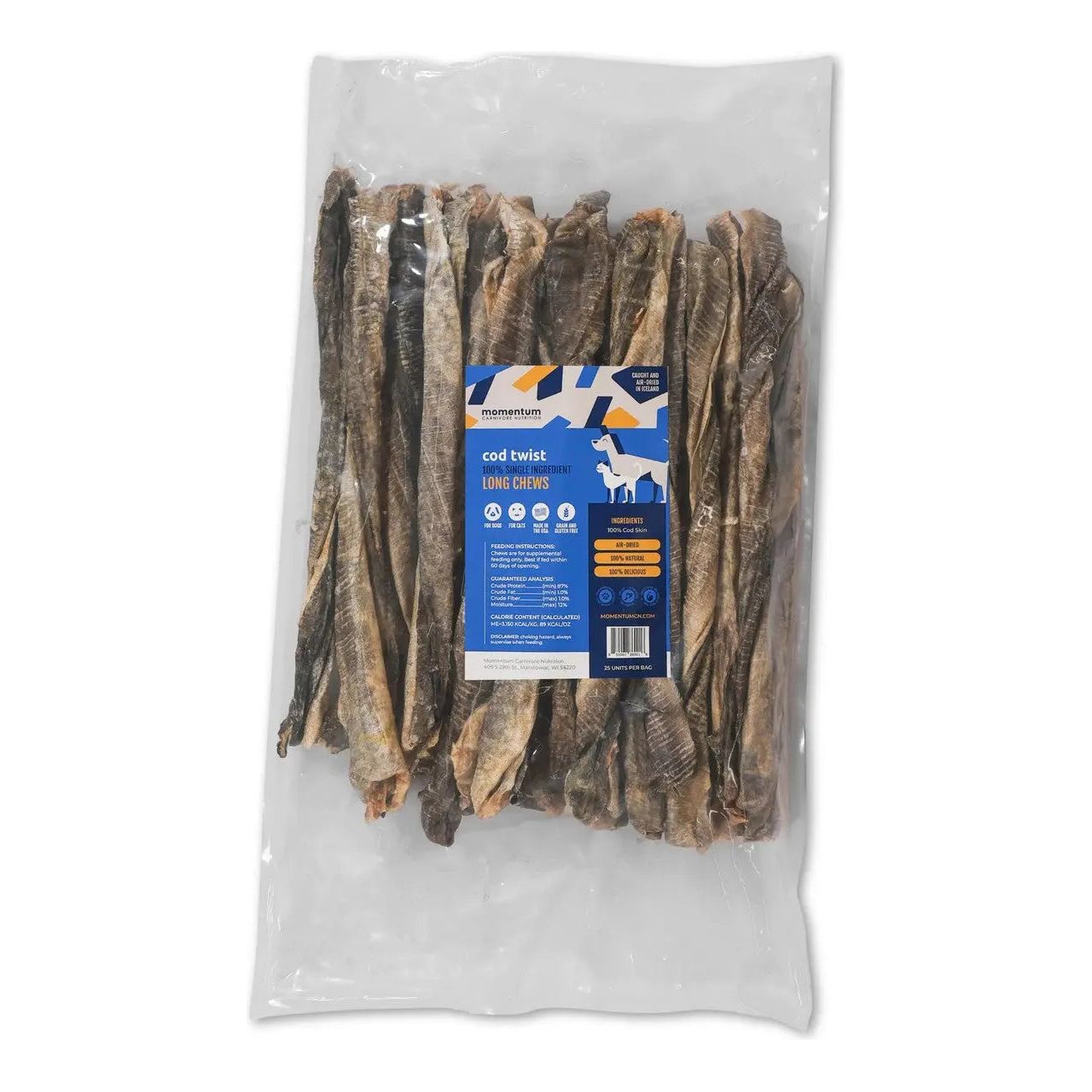 Momentum Carnivore Nutrition Premium Wild-Caught Cod Twists for Medium to Large Dogs