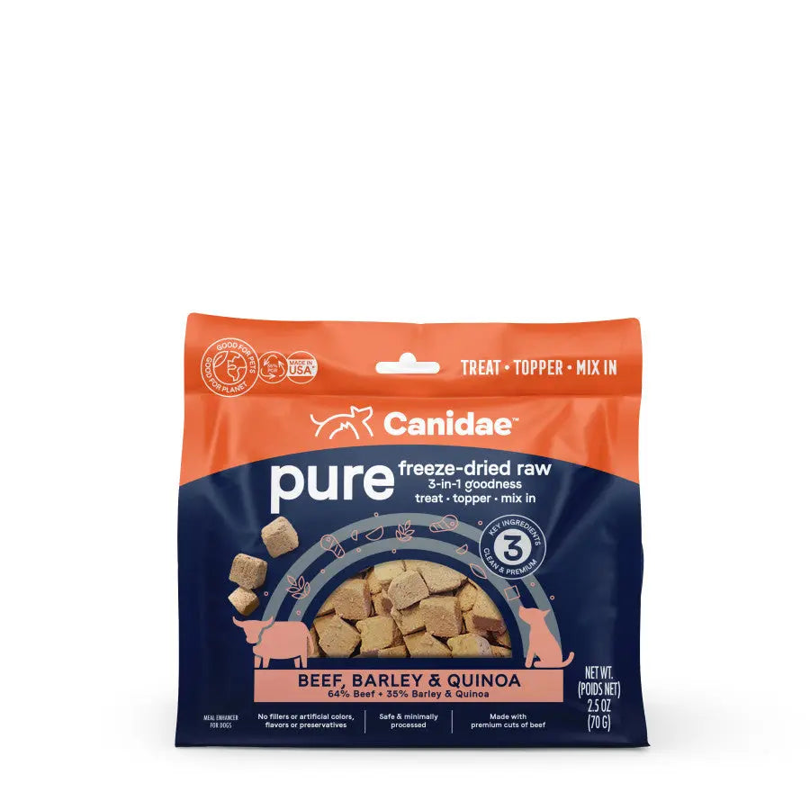 CANIDAE PURE 3-in-1 Freeze-Dried Raw Beef, Barley & Quinoa Dog Treat, 2.5 oz (8 Pc)