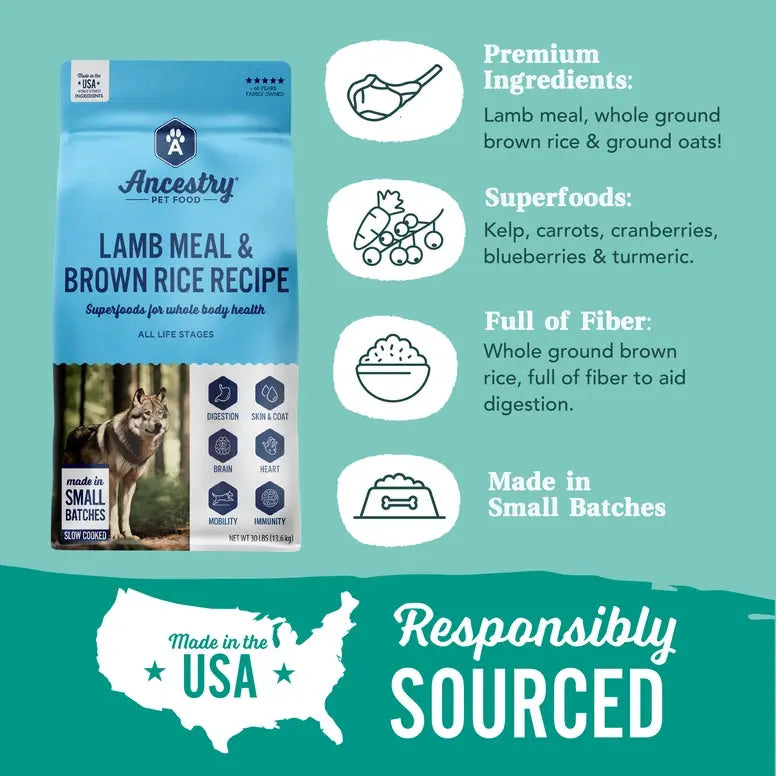 Ancestry Premium Lamb Meal & Brown Rice Dry Kibble Dog Food for All Life Stages