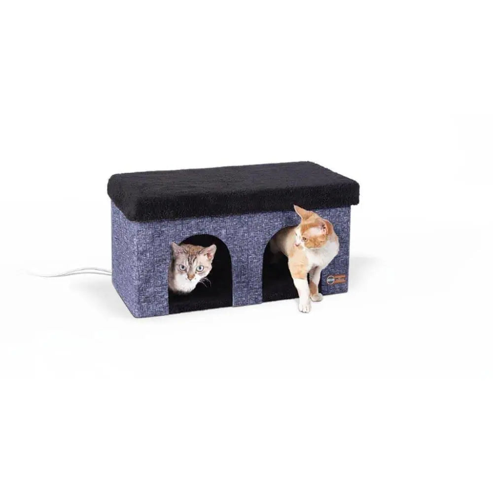 Stylish Gray Thermo-Kitty Duplex, 12 x 24 x 12 4W - Ideal Cat Shelter