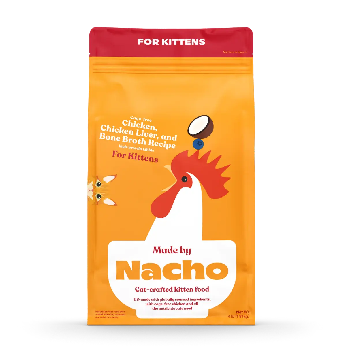 Nacho's High - Quality Cage - Free Chicken, Chicken Liver & Bone Broth Recipe Dry Cat Food Specially Designed for Kittens
