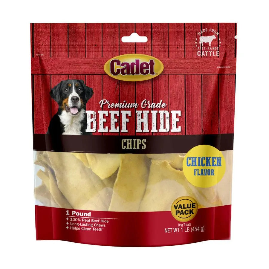 Cadet Premium Quality Beef Hide Chew Chips for Dogs - 1 Pound Bag of Delicious Canine Treats