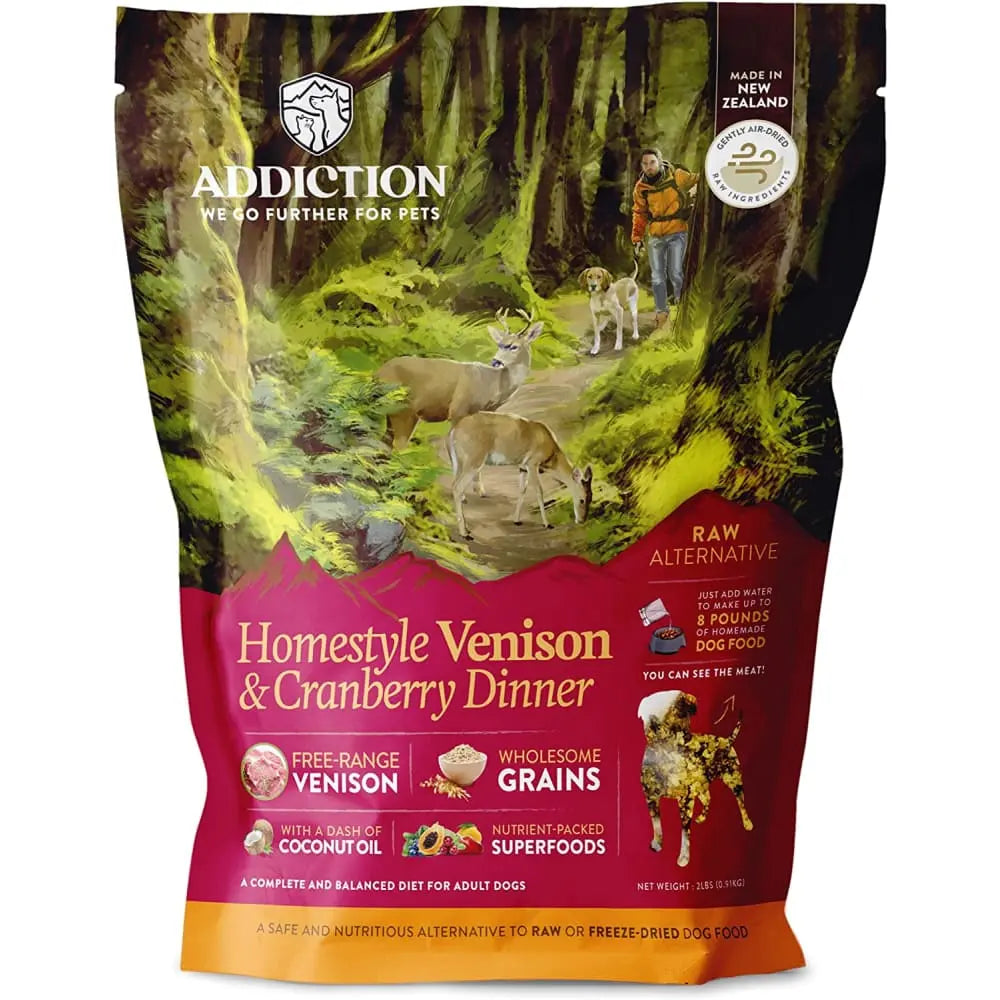 Addiction Homestyle Venison and Cranberry Dinner - An Air - Dried Raw Alternative Dog Food for Canines