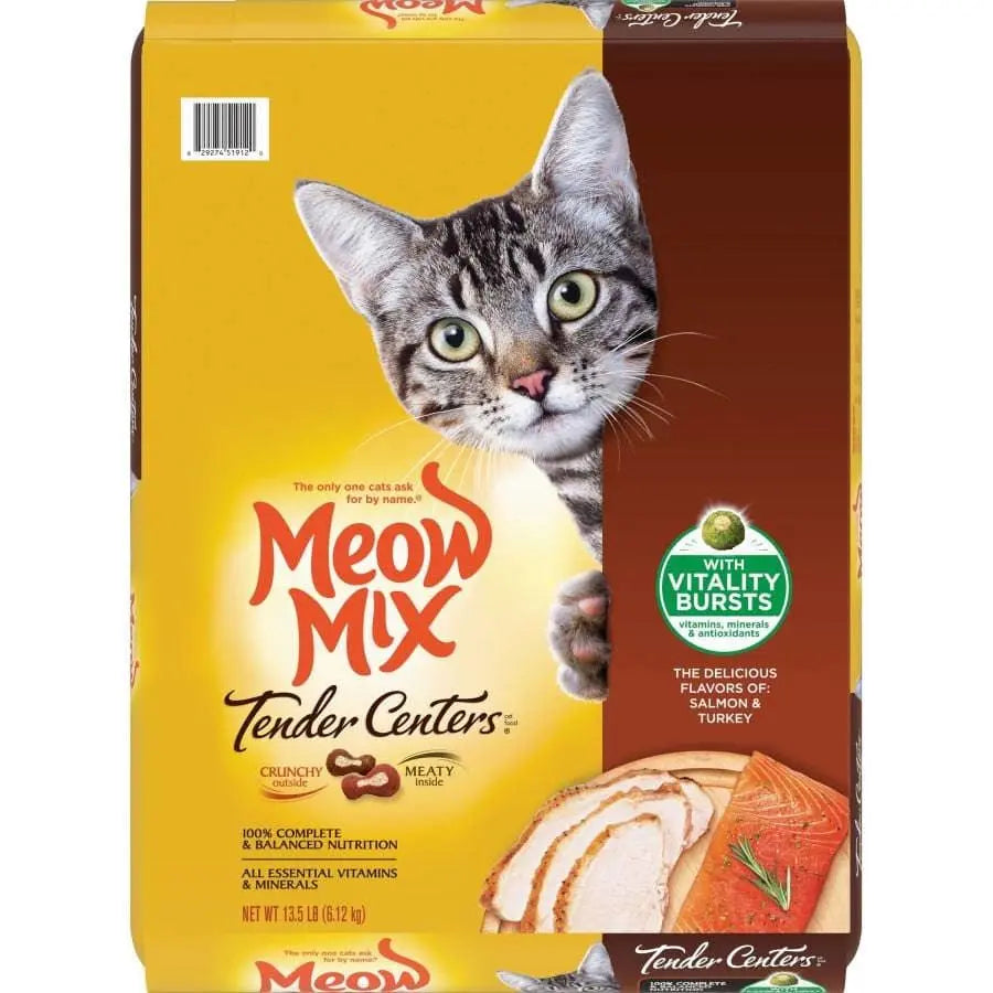 Meow-Mix 13.5 lb Dry Cat Food: Salmon & Turkey Tender Centers with Vitality Bursts