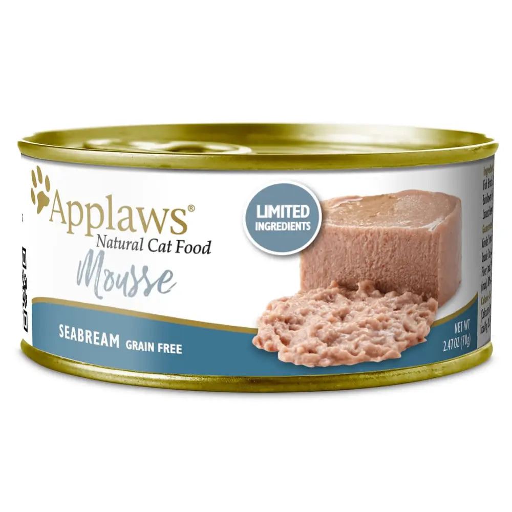 Applaws Natural Canned Wet Cat Food - Plain Seabream Mousse, 2.47-ounce Can, Pack of 24