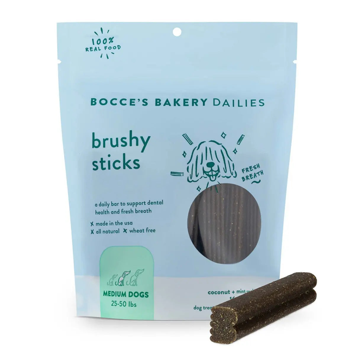 Bocce's Bakery Dailies Medium-Sized Dog Dental Treats - 13oz Brushy Sticks for Optimal Oral Health