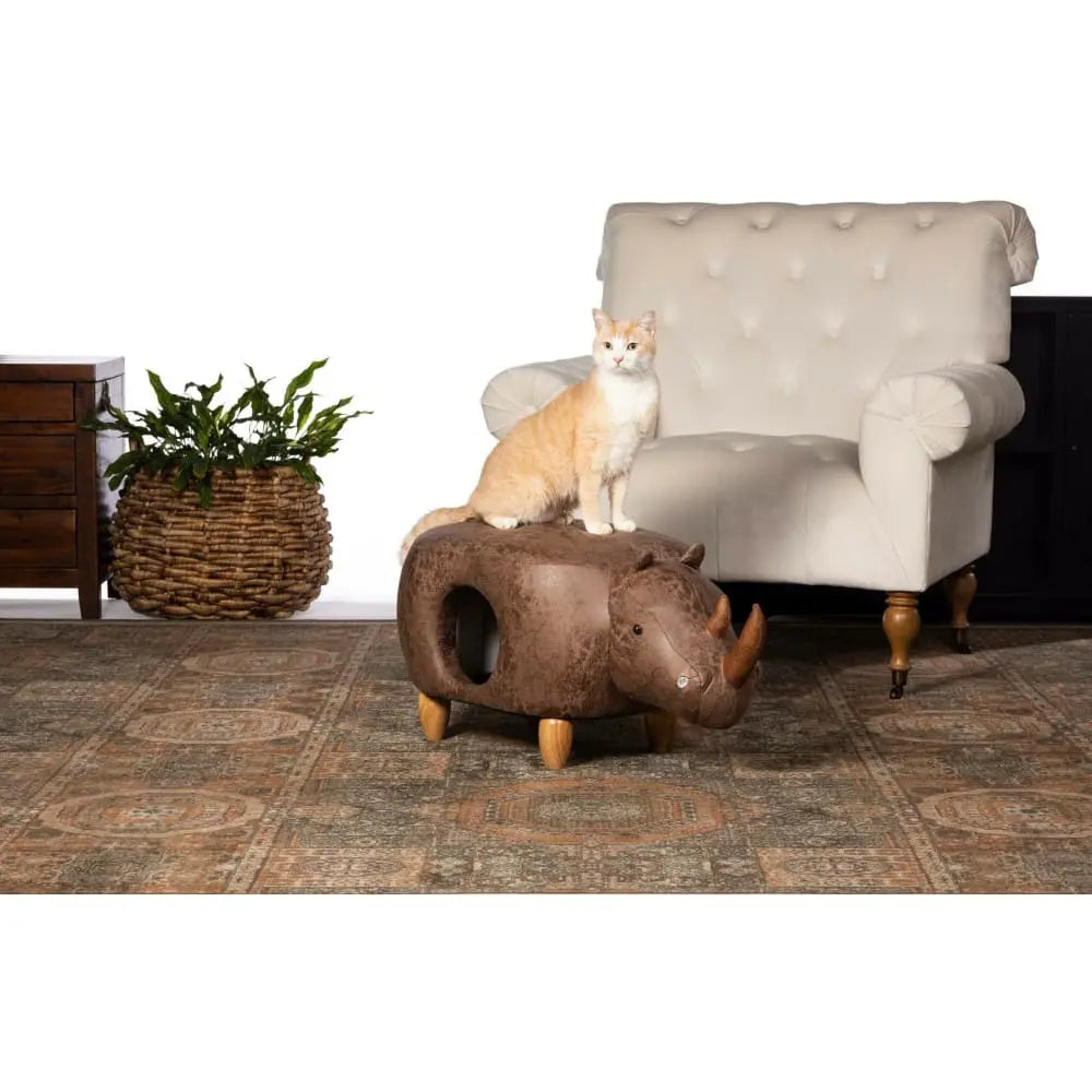 Prevue Pet Products Luxury Brown Faux - Leather Rhinoceros - Shaped Ottoman