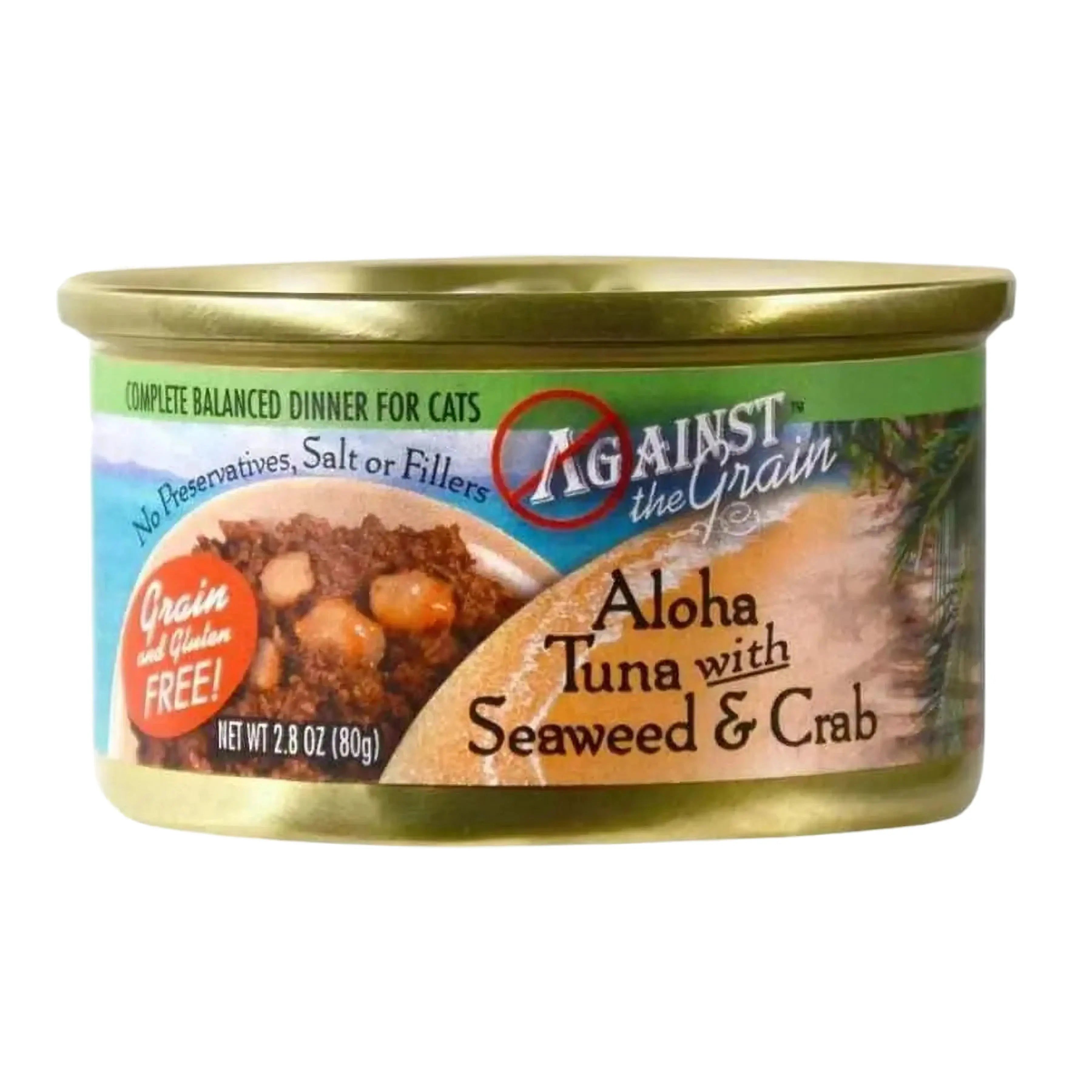 Against the Grain Premium Aloha Tuna with Seaweed and Crab Dinner for Felines, 2.8-ounce Cans, Case of 24