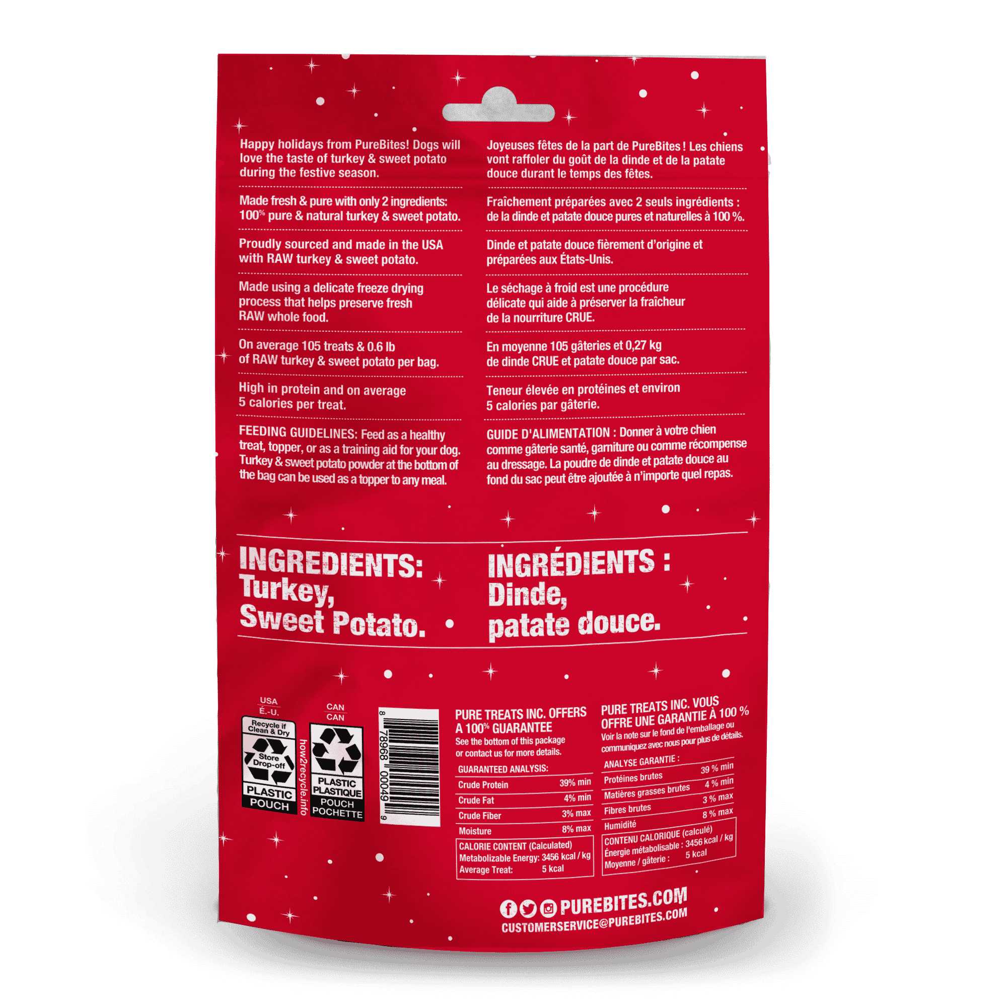 PureBites Festive Season Freeze - Dried Turkey and Sweet Potato Dog Treats, 2.5 oz Package
