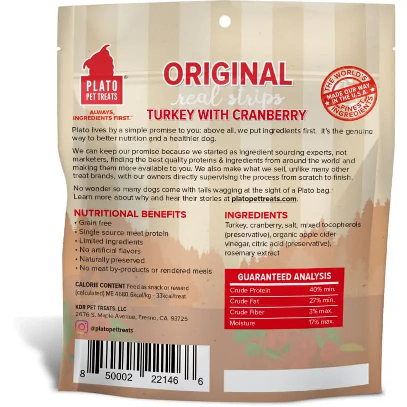 Plato Authentic Turkey & Cranberry Real Strips for Pets