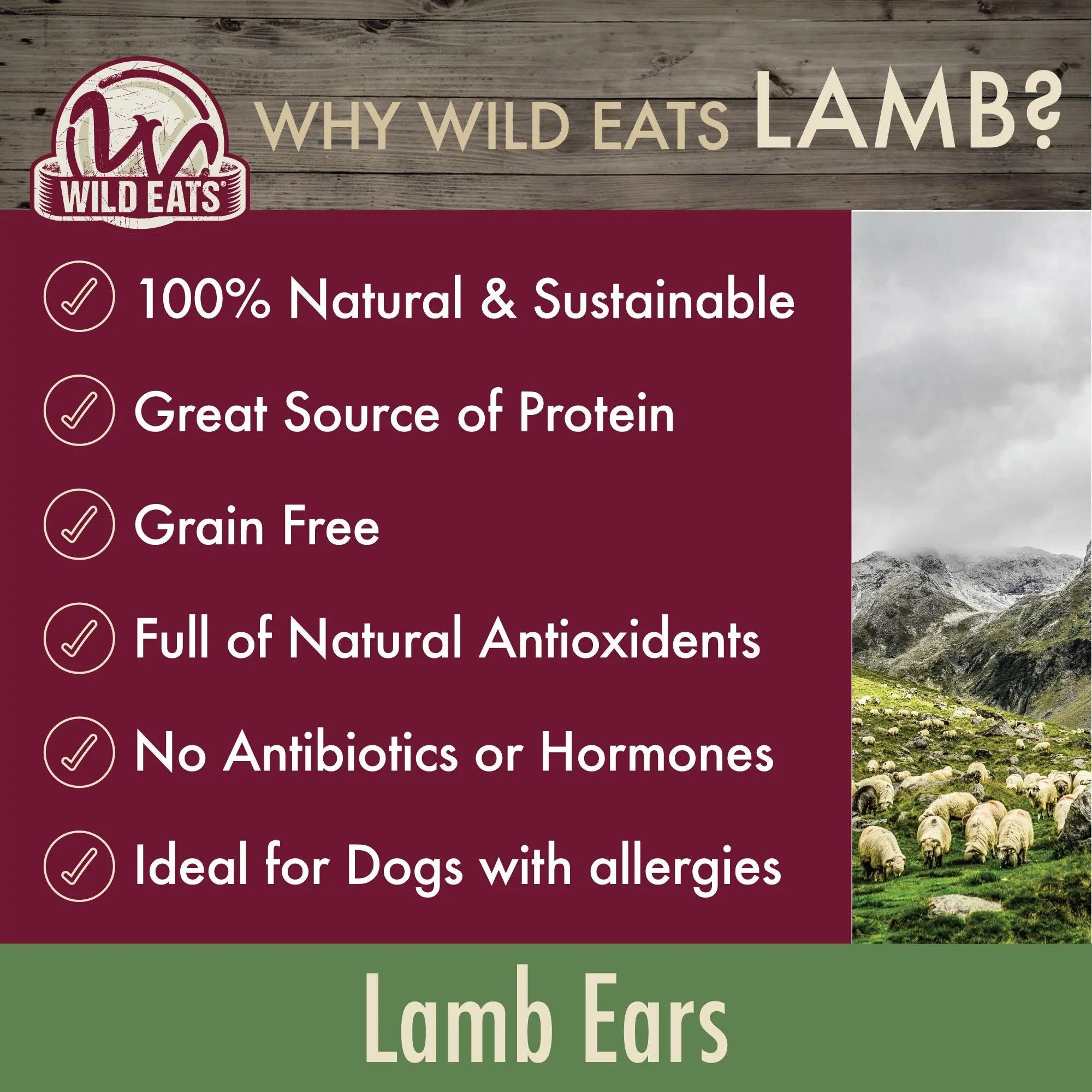 Wild Eats® Premium New Zealand Grass - Fed Natural Lamb Ear Chews for Dogs